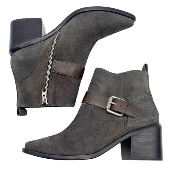 NWT AllSaints Jason Boot Charcoal Gray Suede Buckle Ankle Bootie Women’s Size 9 - Picture 9 of 16